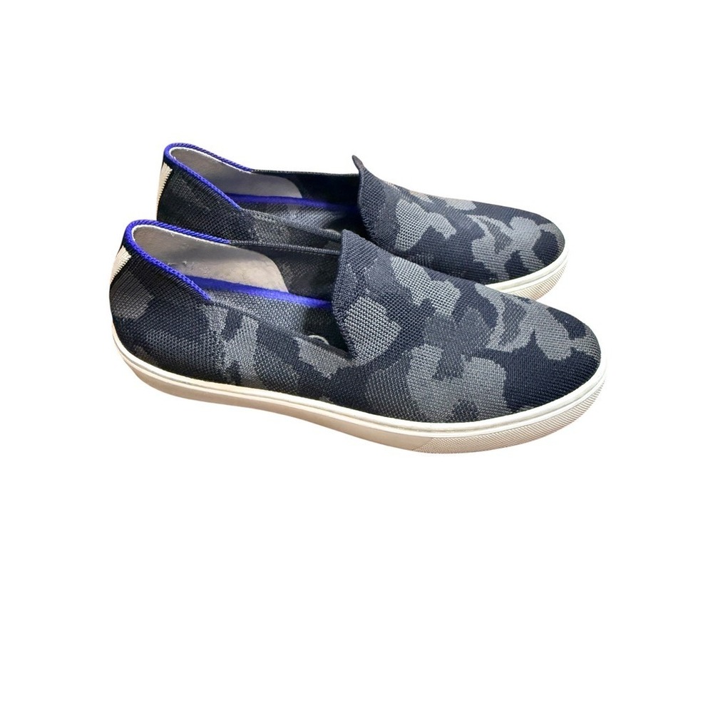 Rothys The Sneaker Women 6.5 Navy Grey Camo Slip On Knit Shoes